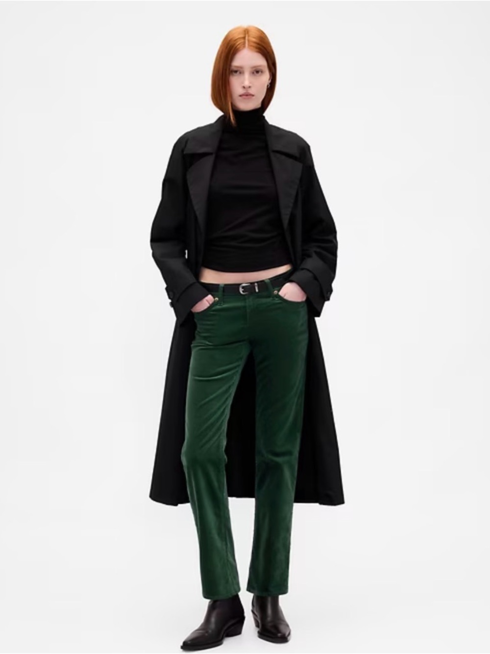 GAP Tall Hunter Dark Green Velvet Straight-Leg Low Rise 90s Pants size 8 / 29